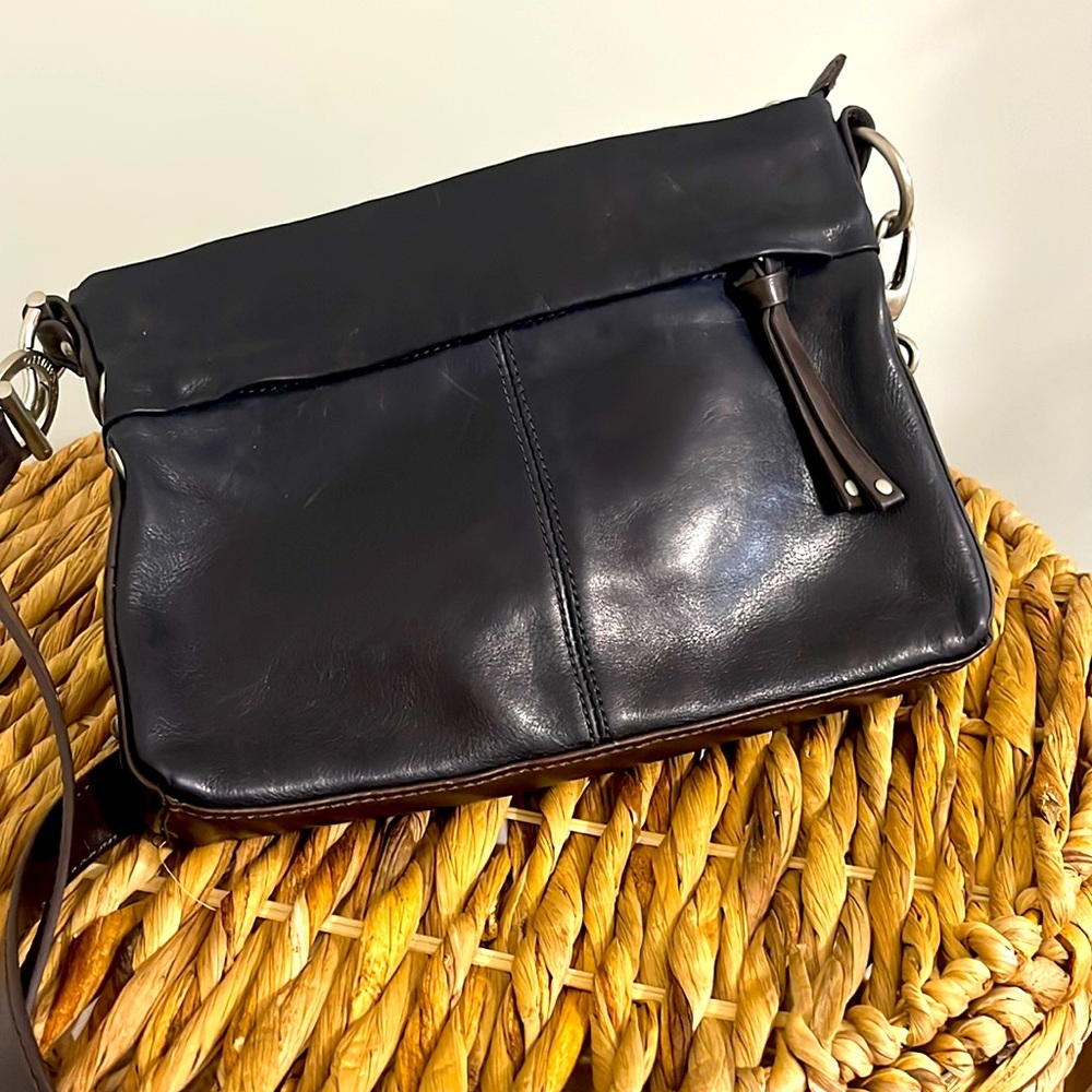 Tignanello purse with strap navy with brown strap